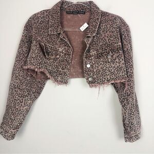 HYFVE | NEW Leopard Animal Print Super Cropped Denim Jean Jacket Women’s Size M